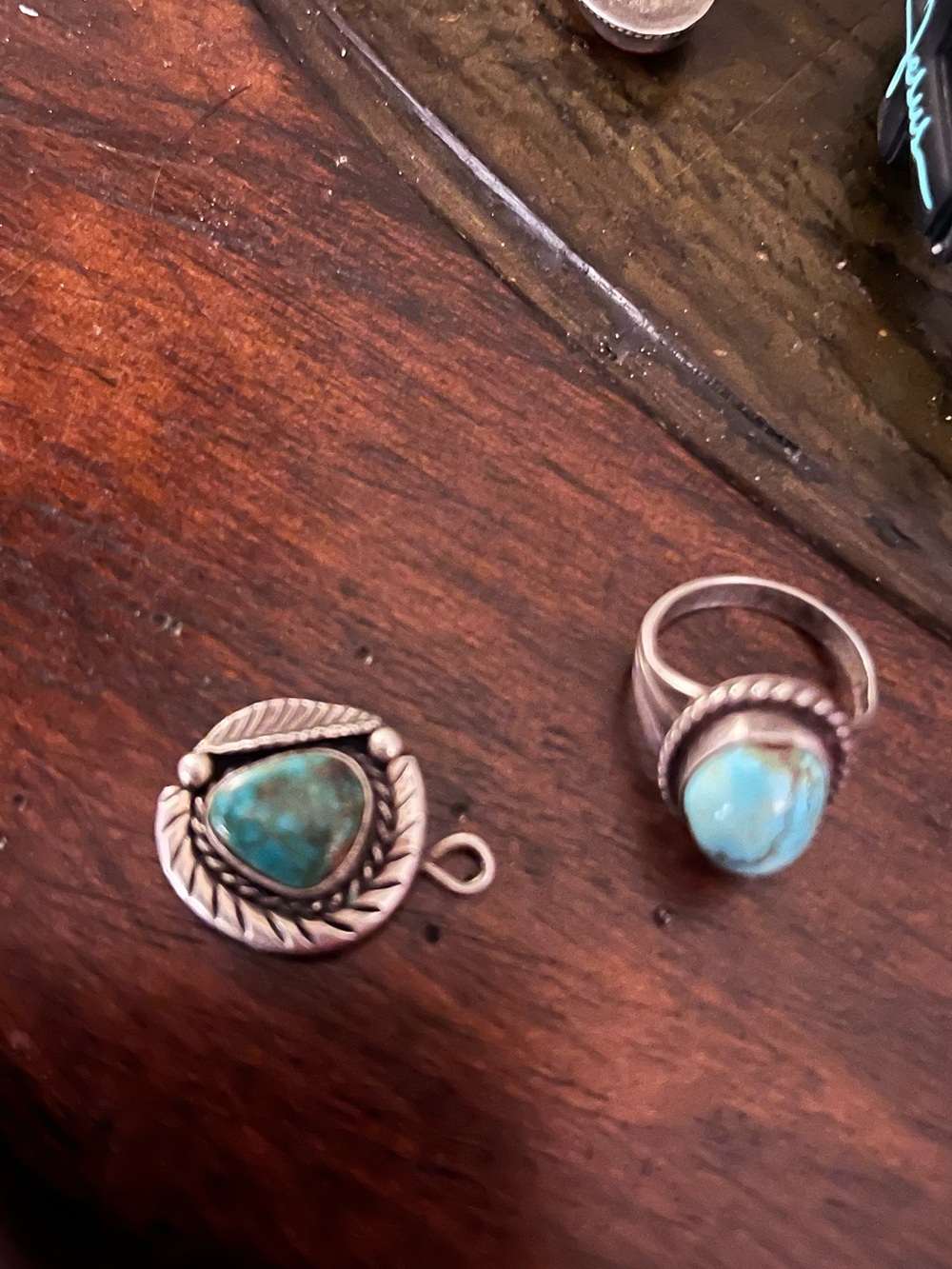 Beautiful Native American sterling silver turquoise ring/pendant from same tribe
